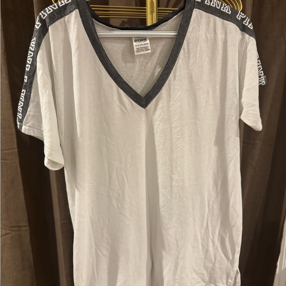 PINK Victoria's Secret White Tee with Gray Accents